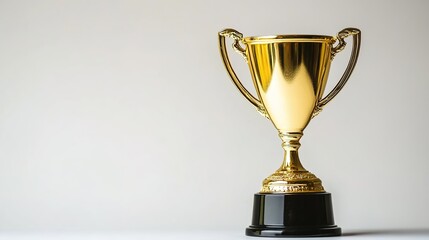 Fototapeta premium A golden trophy with two handles, placed on a white background, high - resolution, product shot, shiny effect