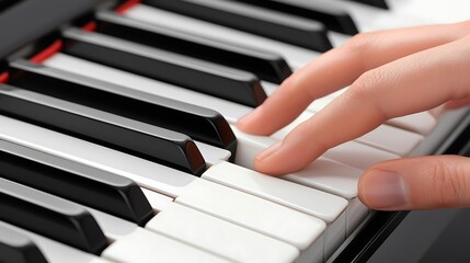 Fototapeta premium A close-up of a hand playing the piano keys, showcasing musical engagement.