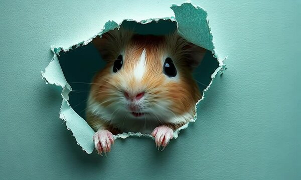 Guinea pig peeking through hole