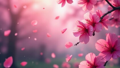 Fototapeta premium vibrant pink sakura petals swirl and dance in the air, colorful, petals