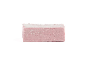 One bar of cranberry marshmallow isolated on white background.