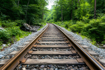 Fototapeta premium Forest Railroad Tracks Vanishing Point Summer