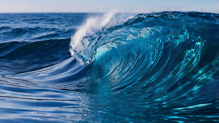 Abstract blue water wave background, capturing the fluid beauty of ocean currents. Perfect for designs that evoke tranquility, depth, and motion.