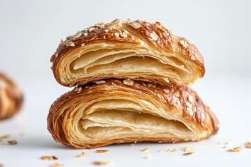 A freshly baked croissant with crisp layers, cutout on seamless white,