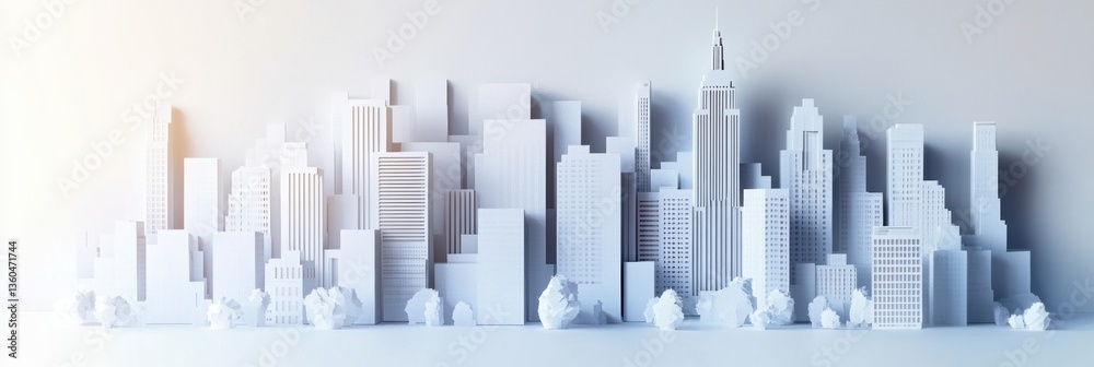 Leinwandbilder stunning layered cut paper city skyline with soft lighting and modern architectural details creating
