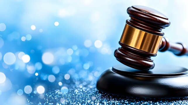 Gavel on Sound Block, Blue Sparkling Background