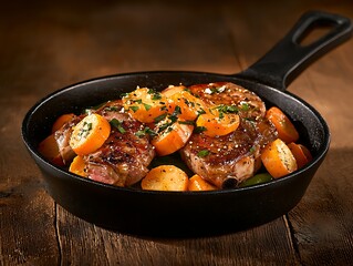 Seared Pork Chops with Carrots.