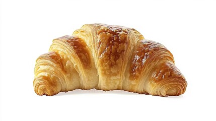 A golden - brown croissant against a pure white background, high - resolution, food photography, close - up