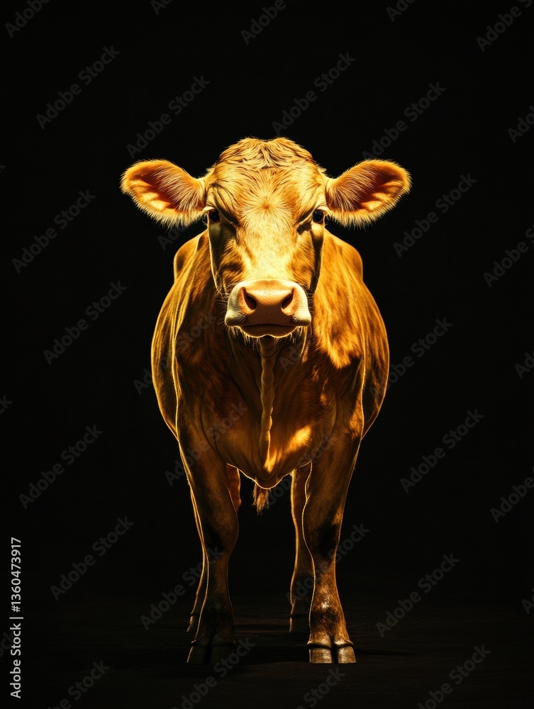 Fototapete luxurious golden cow illuminated against deep black background showcasing elegance and premium quali
