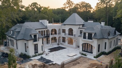 Luxury Mansion under Construction in the Woods