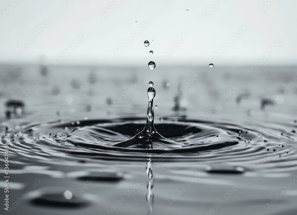 Poster water droplets falling and creating ripples on water surface