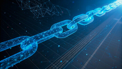 A resilient digital chain symbolizing unwavering security and interconnected data flowing smoothly in a dynamic blue network.