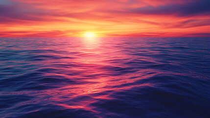 Fototapeta premium The vibrant colors of a sunset over the ocean reflect off the water, creating a serene and peaceful atmosphere, where time seems to slow down