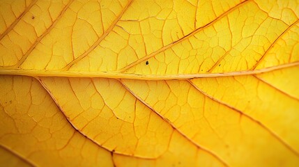 Obraz premium Close - up of a yellow leaf showing its vein texture, high - detail, macro photography, natural beauty