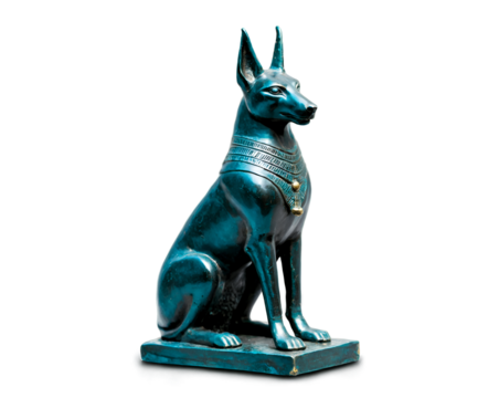 Elegant bronze Anubis, A stunning miniature statue capturing the essence of Egyptian mythology and the iconic jackal-headed god of the afterlife in exquisite detail
