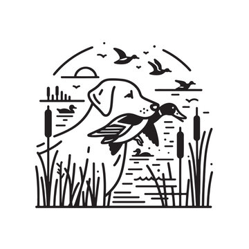 Vector Labrador Retriever holding a  uck in its mouth 