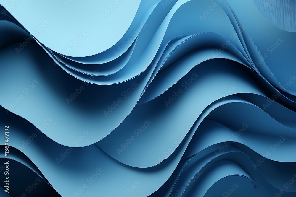 Poster Abstract Blue Waves Background 3D Render Layered Paper Design Texture Pattern