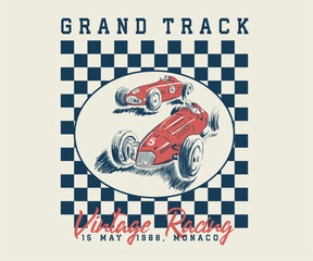 Monaco vintage car racing hand drawn vector art, Monaco vintage racing club vector design, Grand prix racing track artwork for t shirt, poster, tote bag, graphic print