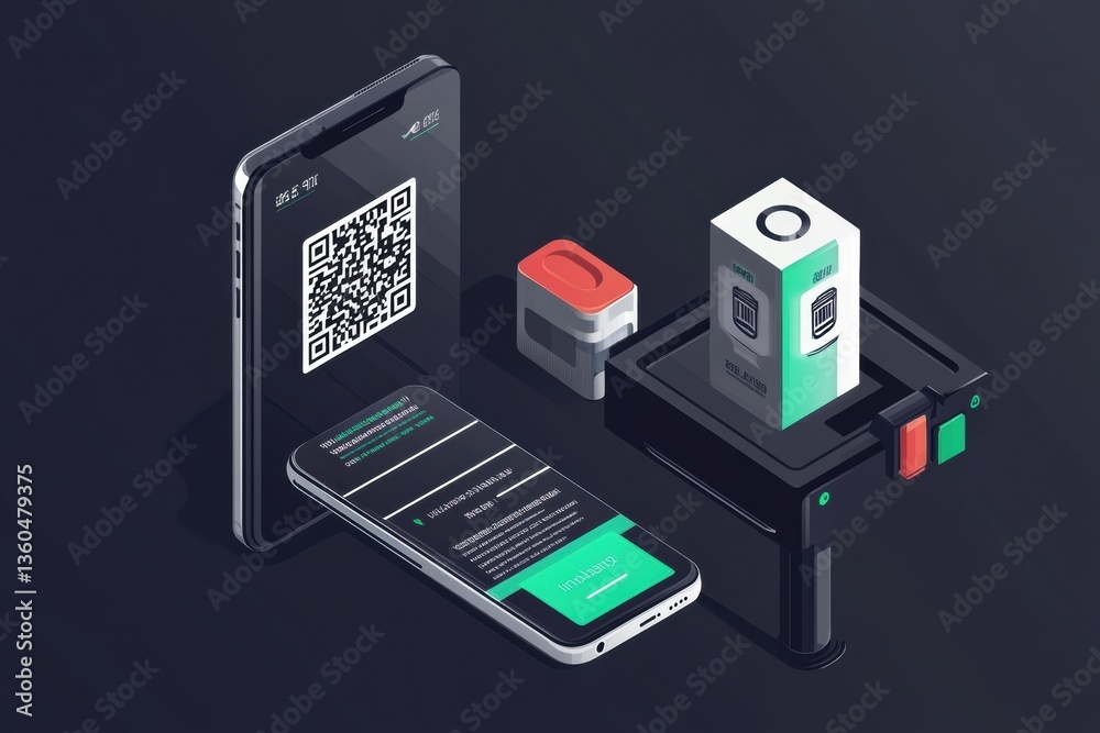 Wall mural smartphone scanning qr code for order pickup in a modern digital environment with sleek design and s