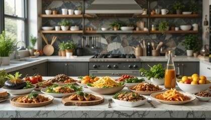 Obraz premium Delicious Gourmet Dishes Displayed on Kitchen Counter for Feast