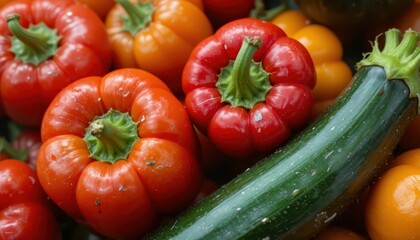 Fresh Colorful Vegetables Including Red and Yellow Peppers and Zucchini