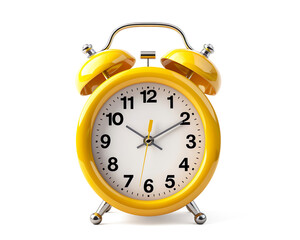 a yellow alarm clock with bells on a transparent background