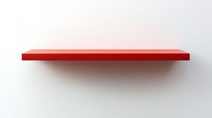 A red shelf mounted on a white wall, simple and minimalist, high - quality 3D render