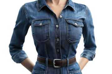 A Classic Denim Jumpsuit, Embodying Timeless Style And Effortless Cool, Featuring A Flattering Silhouette And Rich Indigo Hue Against A Clean Isolated on Transparent Background