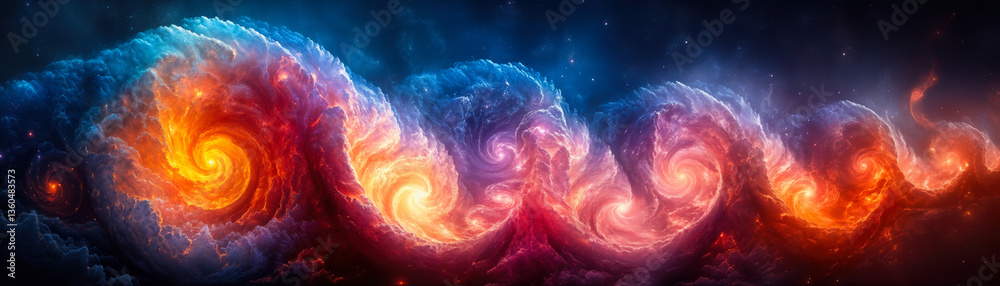 Poster mesmerizing fractal spiral with vibrant tones and abstract patterns showcasing mathematical harmony 