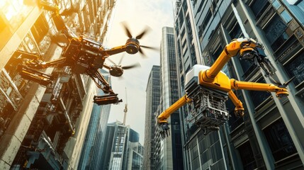 Futuristic Drones Soaring Through a Metropolis