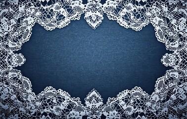A blue lace tablecloth with white edging, with a large empty space in the center for text or product display