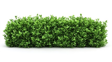 Obraz premium A row of neatly trimmed green shrubs, on a white background, high - resolution, realistic photography, simple composition