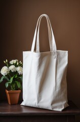 White canvas tote bag mockup with elegant minimal styling for brand design