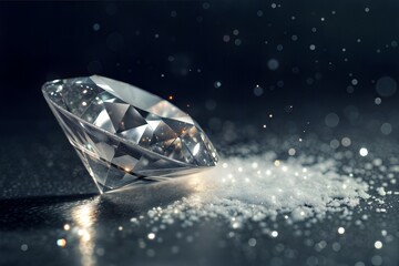 Sparkling diamond on a dark background, showcasing its brilliance.