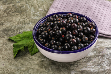 Ripe black currant in the bowl
