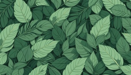 Fototapeta premium Close-Up View of Various Green Leaves in Natural Arrangement