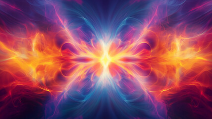 Fototapeta premium Psychedelic abstract concept poster. Sun space, shining star horizontal background. Digital illustration. AI artwork. 