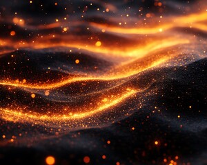 Glowing Ember Waves with Abstract Art.