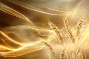 Golden wheat transforms into glowing energy waves in a dreamy abstract landscape Generative AI