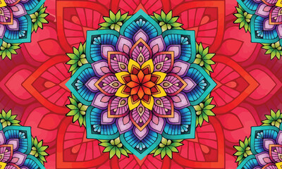 Thai art painting Bold Tie Dye Mandala Art with Clipping Path for Sublimation Designs in Pink Blue Yellow Green.