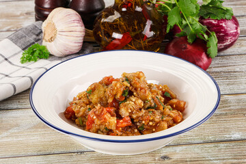 Grilled vegetables salad - Eggplant, tomato and pepper