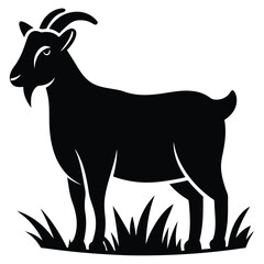 Fototapeta premium Goat Silhouette Vector – Farm Animal Black Illustration, Goat Icon Vector – Black Silhouette Art, Farm Goat Silhouette – Livestock Illustration, Mountain Goat Logo – Rustic Animal Design, 