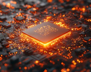 Glowing CPU with Circuit Board, and Tech. (2)
