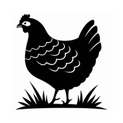 Hen Silhouette Vector – Farm Animal Black Illustration, Hen Icon Vector – Black Silhouette Art, Farm Chicken Silhouette – Poultry Illustration, Hen Logo Design – Rustic Farm Bird Icon
