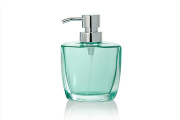 A glass soap dispenser isolated on white background.
