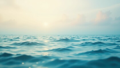Naklejka premium Tranquil Ocean Waves Under Soft Sunrise Sky with Gentle Colors