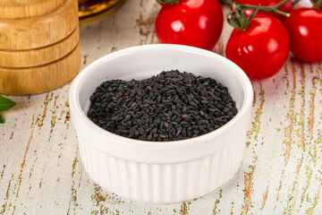 Black sesame seeds in the bowl
