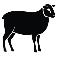 Sheep Vector Illustration – Black Silhouette Isolated on White Background, Sheep Silhouette Vector – Black Outline, Farm Animal Icon – Sheep Black Illustration, Sheep Graphic Design ,