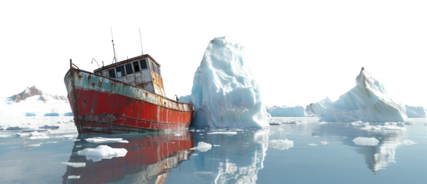 PNG Red old trawler landscape icebergs boat.