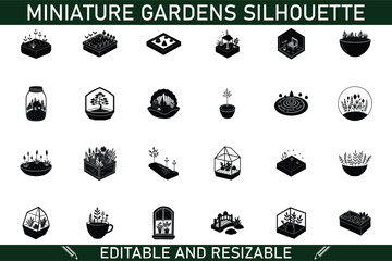 Miniature Garden Silhouettes Editable, Resizable Icons Set